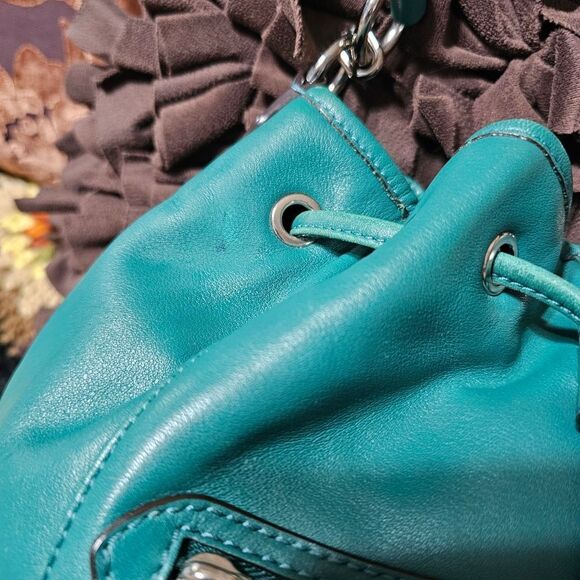 Coach Green Drawstring Calfskin 2WAY Shoulder Bag Purse - Picture 3 of 8